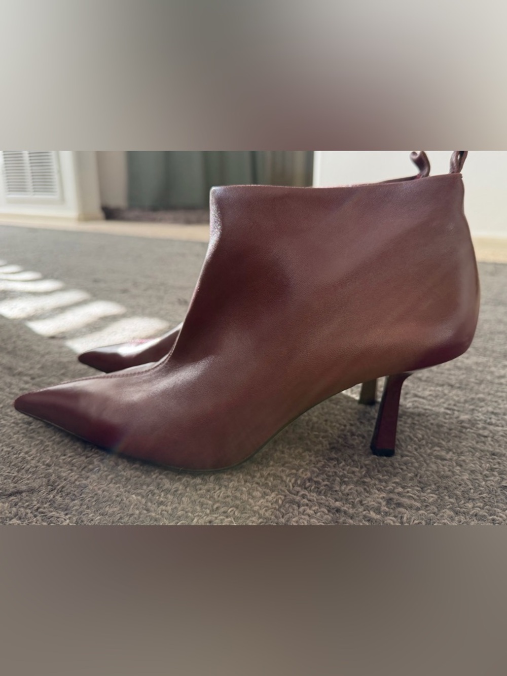 Zara Leather Pointed Toe Booties, Red/Burgundy, 39/8.5